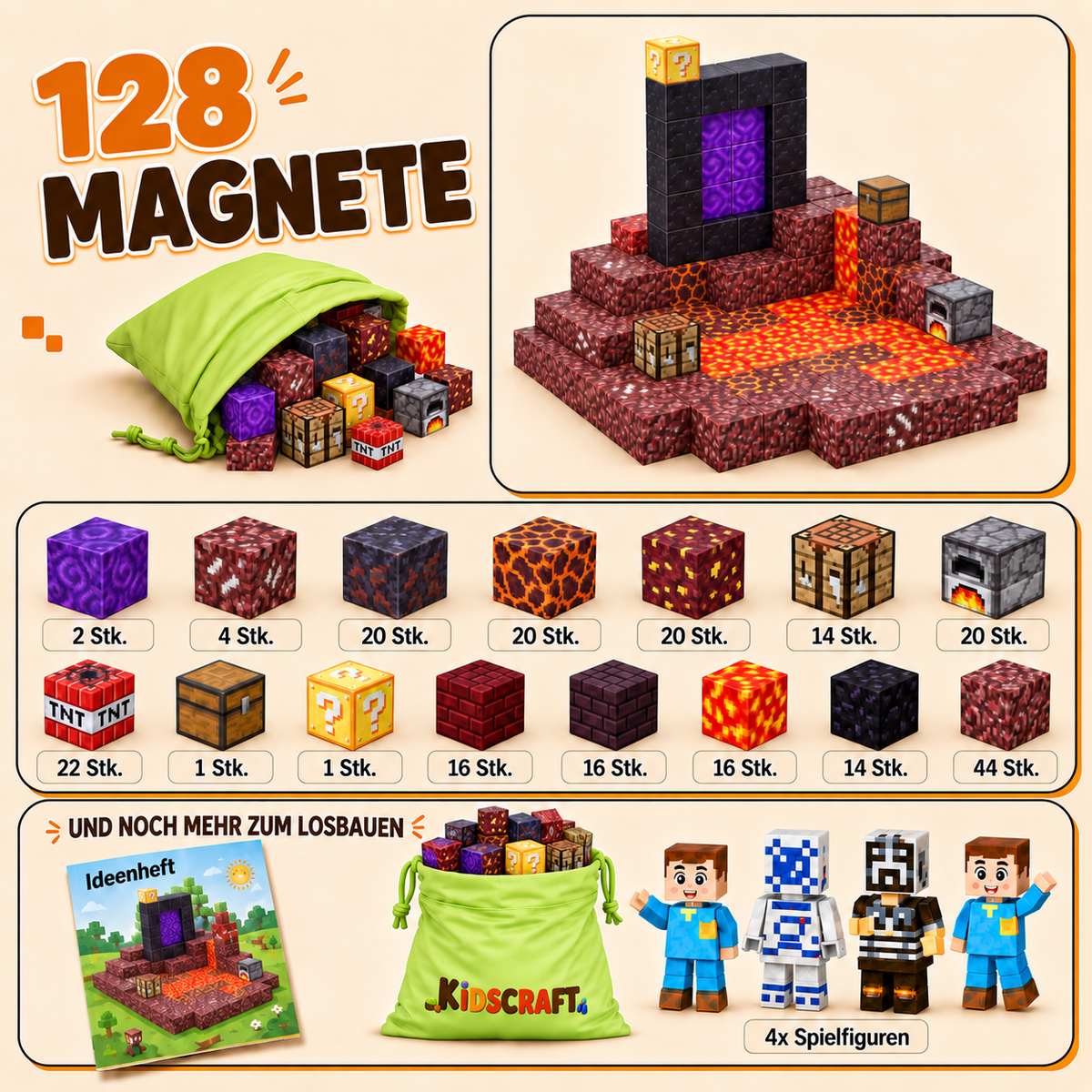 KidsCraft® Patentierte Minecraft Magnetbausteine