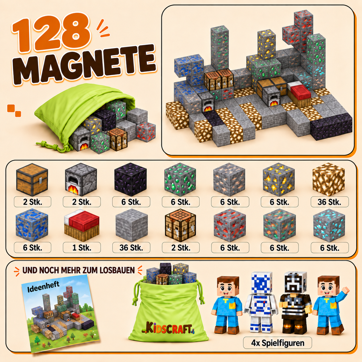KidsCraft® Patentierte Minecraft Magnetbausteine